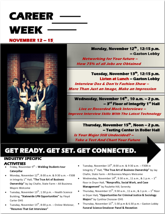 Career Week event flyer with twenty events over five days.